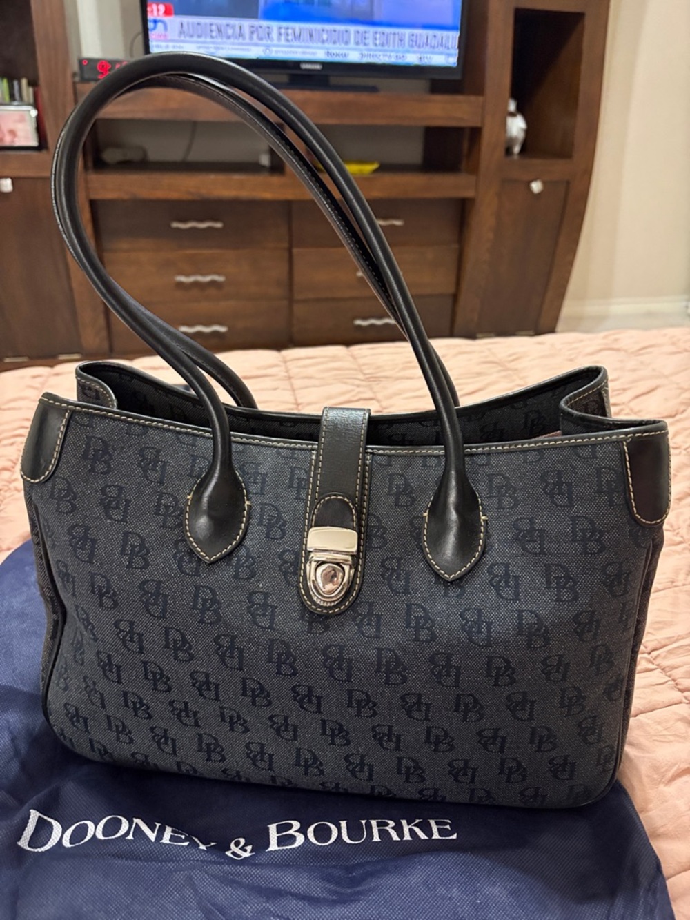 Dooney & Bourke Navy/Black Signature DB Monogram Tote